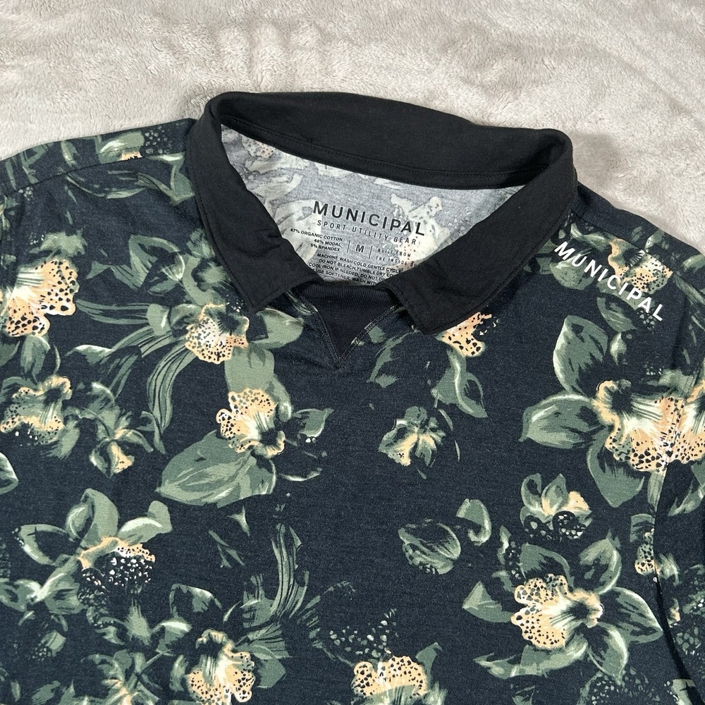 Municipal Johnny Collar Polo Shirt Mens M Floral AOP Golf Stretch Performance